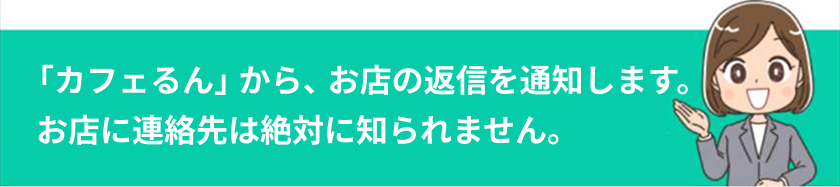 「カフェるん」から、お店の返信を通知します。お店には連絡先は絶対に知られません。